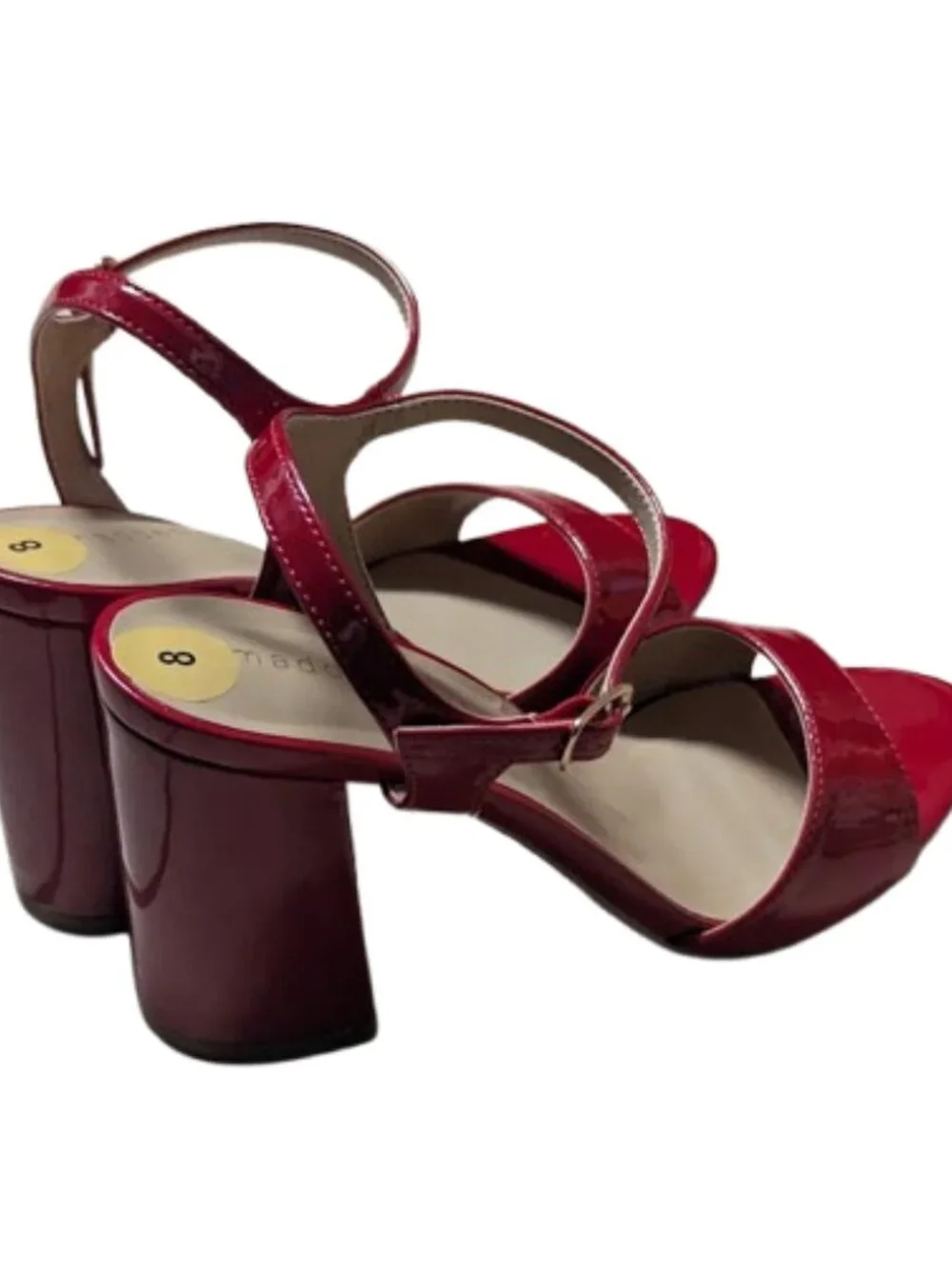 Madden Girl Red Glossy Ankle Strap Block Heel Open Toe Sandals Size 8 NWOB